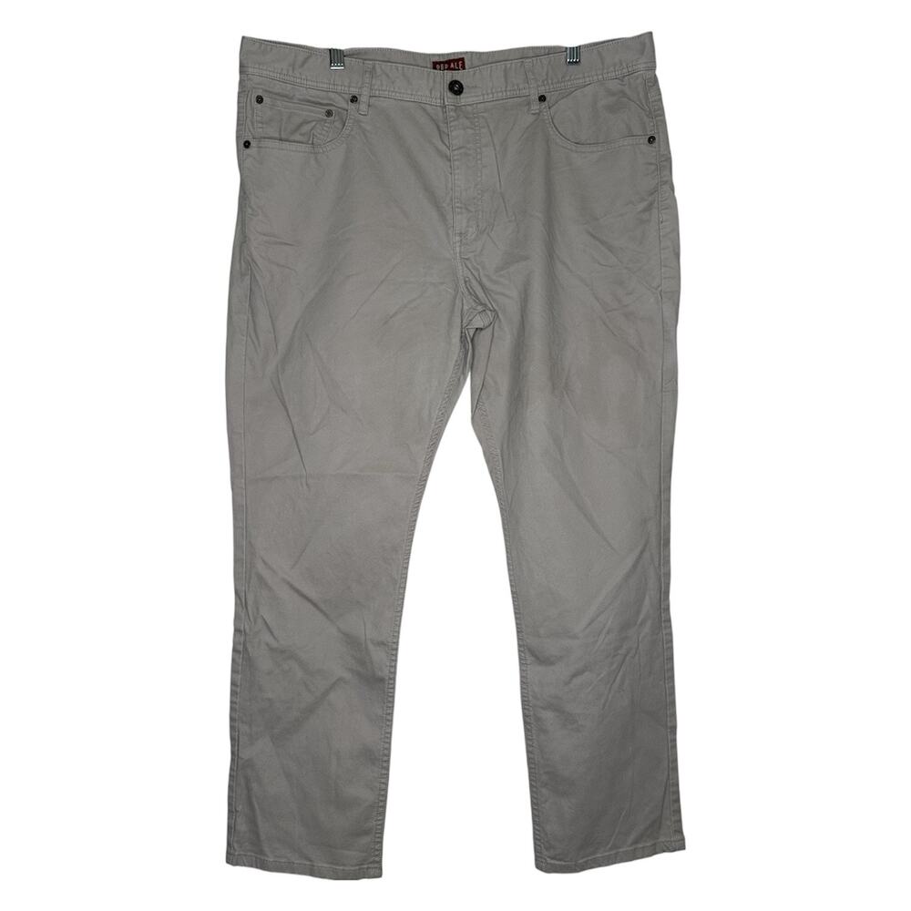 38x30 Slim Khaki Chino Pants Straight Flat Work Trousers Red Ale